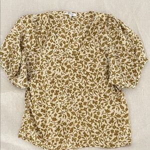 Madewell Cream and Brown Floral Blouse